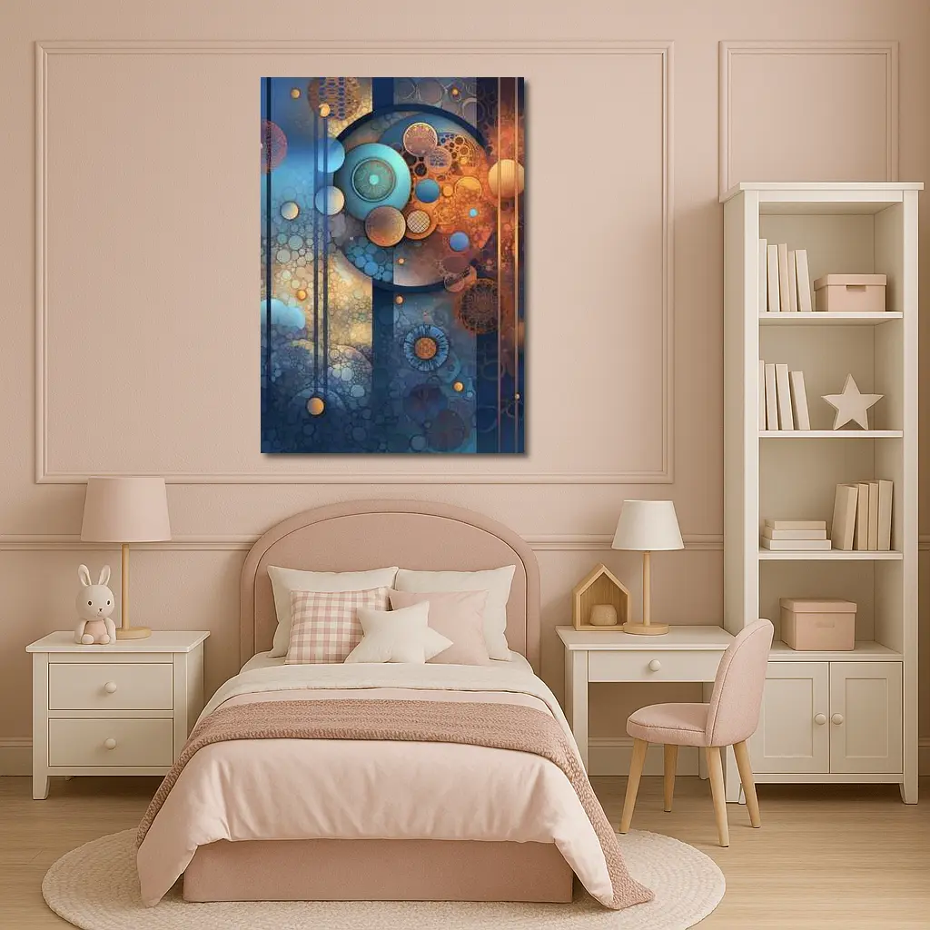 Abstract Blue Orange Circles Geometric Art – Wall Art
