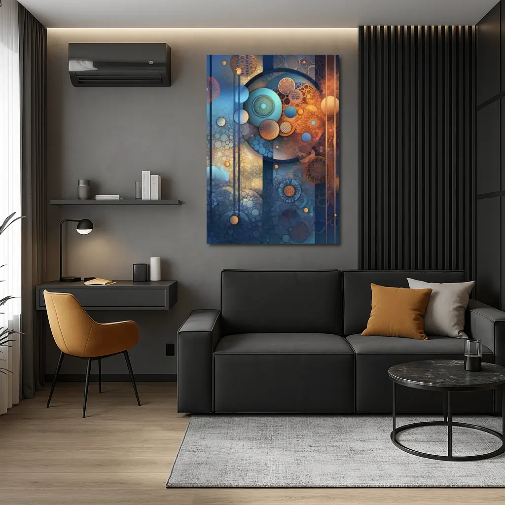 Abstract Blue Orange Circles Geometric Art – Wall Art
