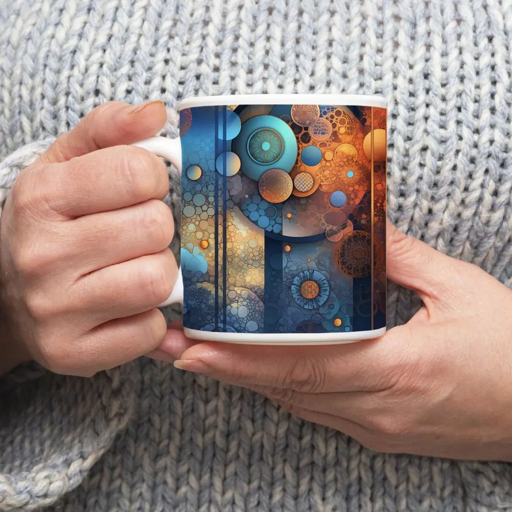 Abstract Blue Orange Circles Geometric Art – Mugs