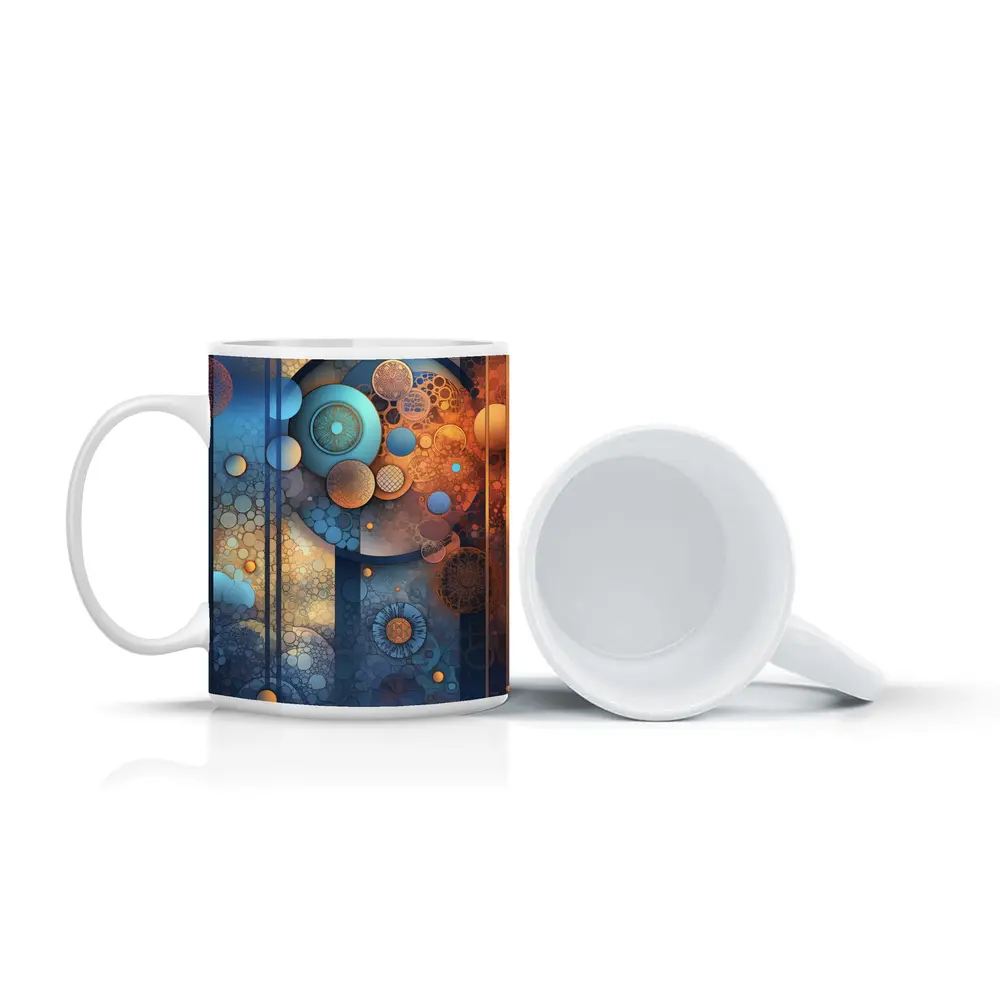 Abstract Blue Orange Circles Geometric Art – Mugs