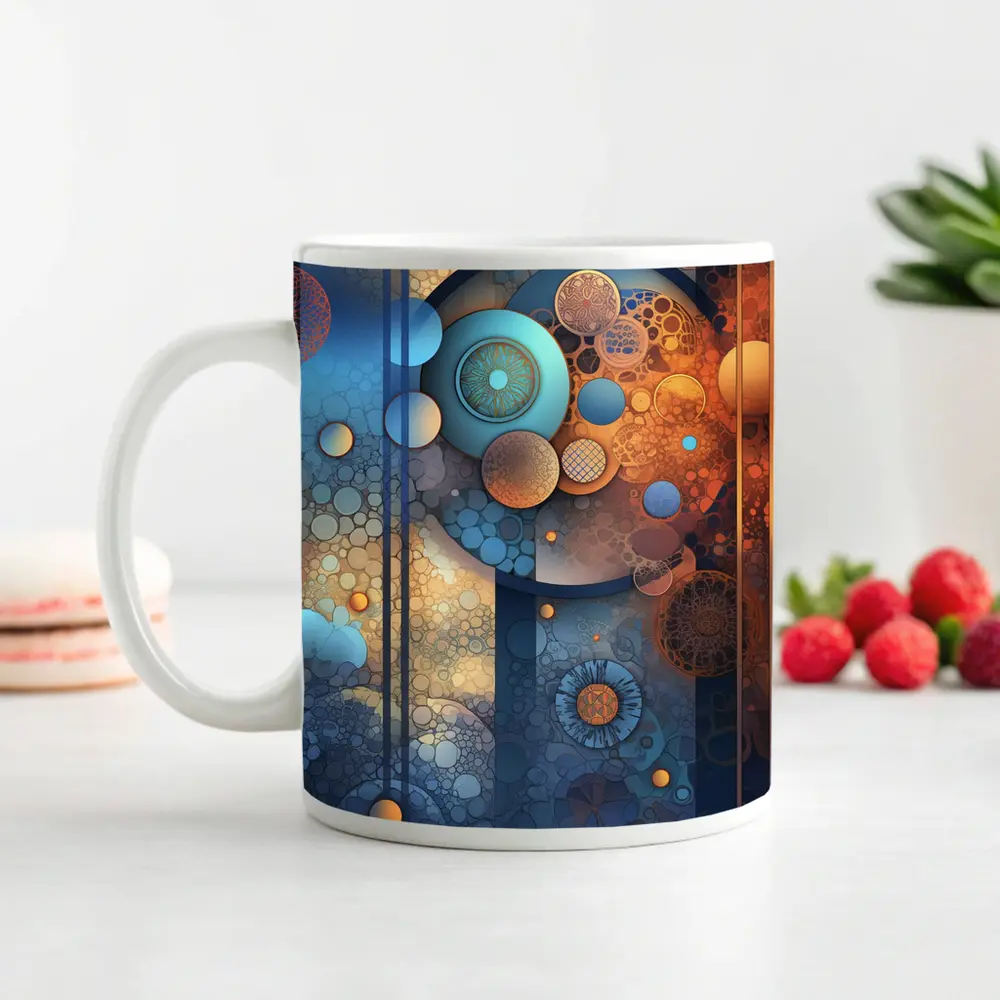 Abstract Blue Orange Circles Geometric Art – Mugs