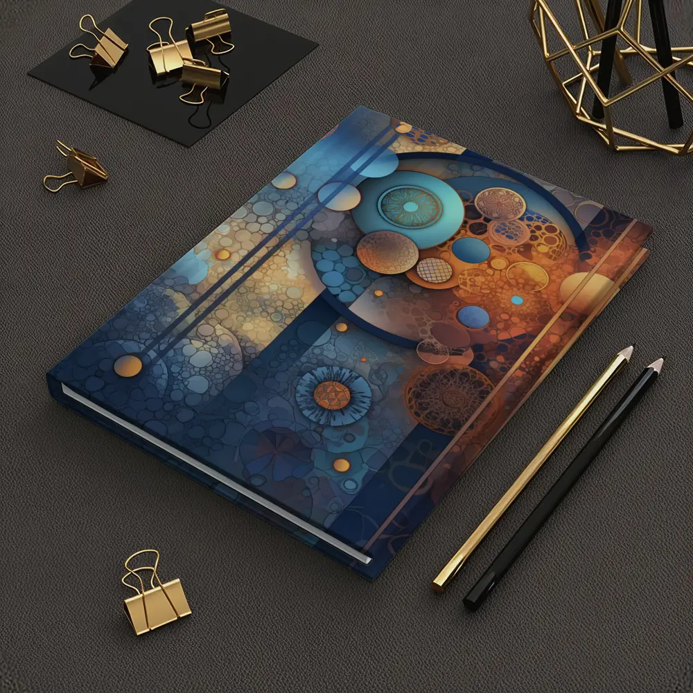 Abstract Blue Orange Circles Geometric Art – Notebooks
