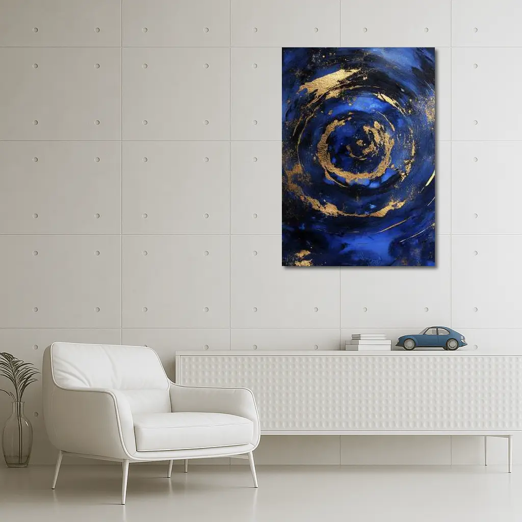 Dark Blue Gold Swirl Abstract Art – Wall Art