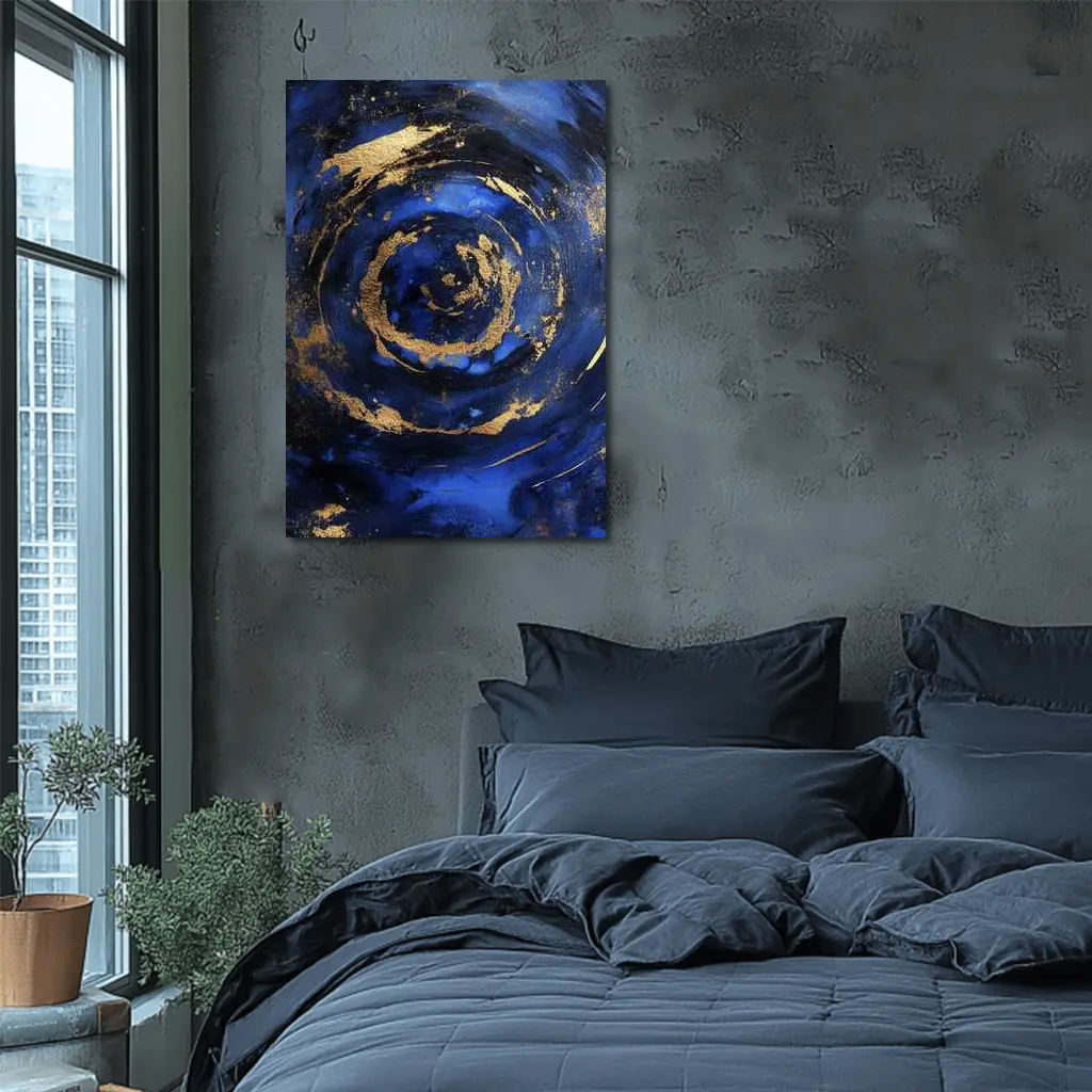 Dark Blue Gold Swirl Abstract Art – Wall Art