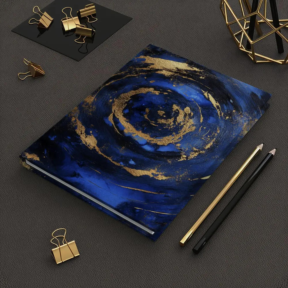Dark Blue Gold Swirl Abstract Art – Notebooks