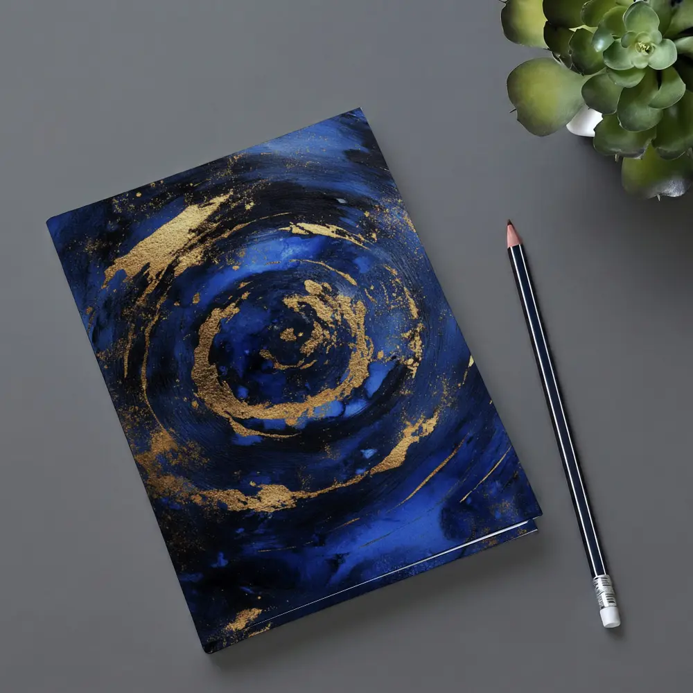 Dark Blue Gold Swirl Abstract Art – Notebooks