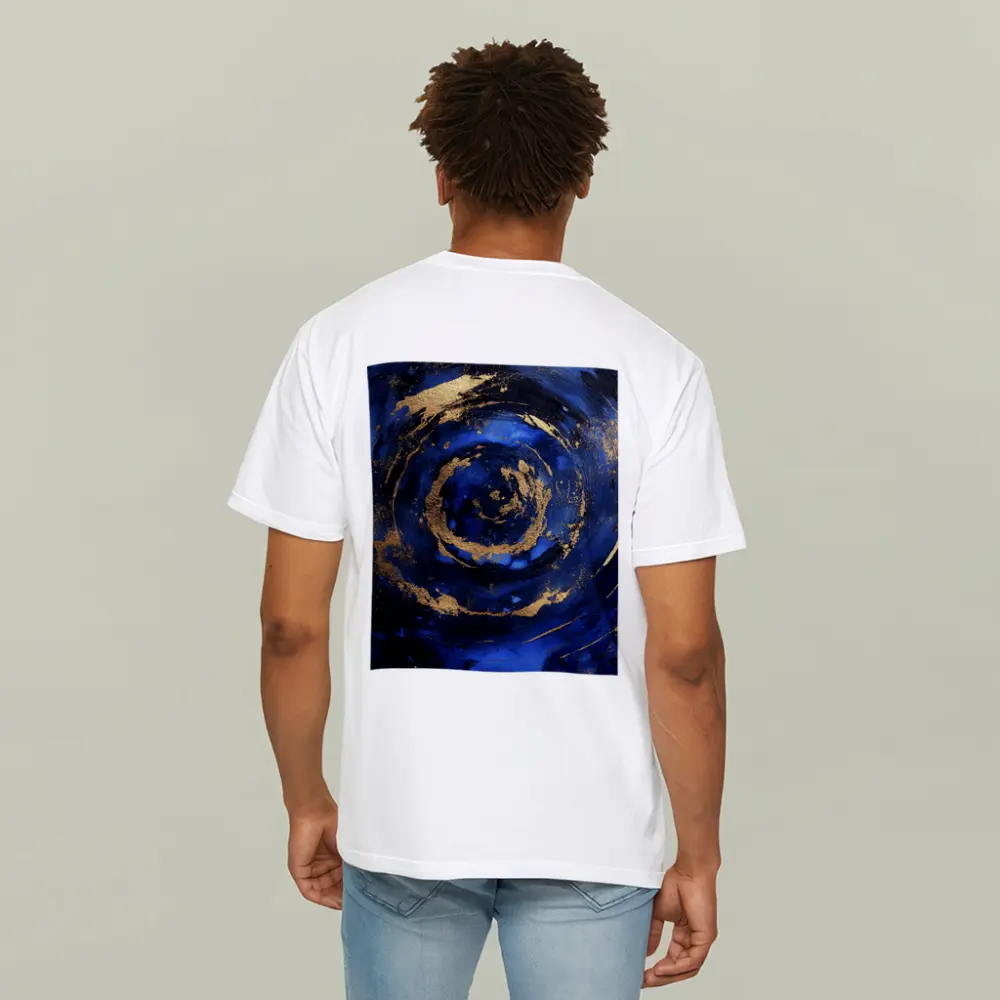 Dark Blue Gold Swirl Abstract Art – T-Shirts