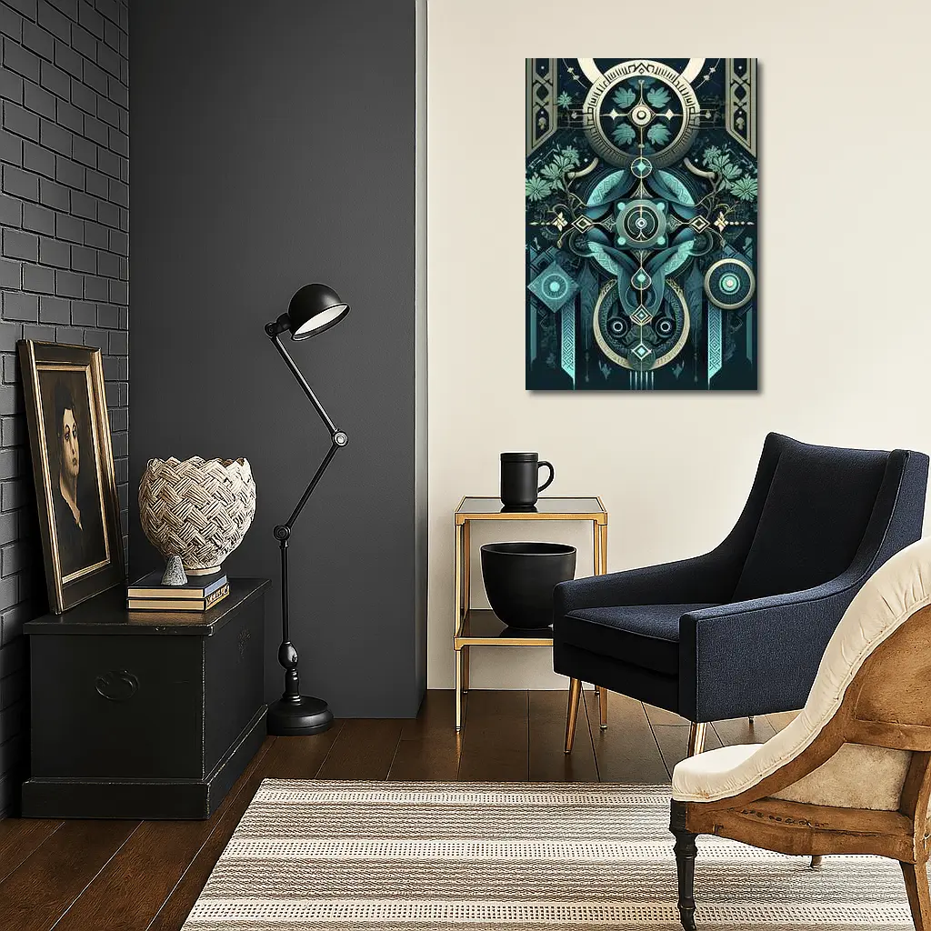 Art Deco Mystical Botanical Dark Teal Design – Wall Art