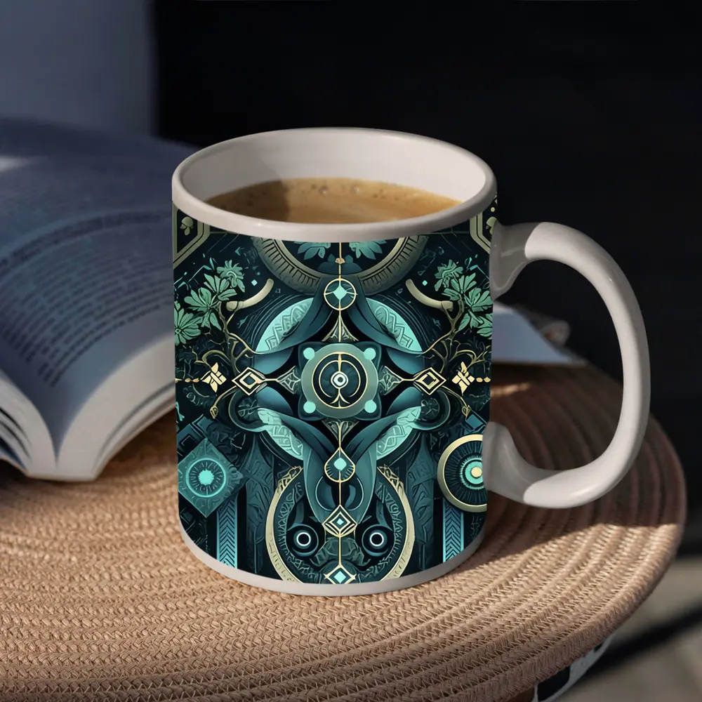 Art Deco Mystical Botanical Dark Teal Design – Mugs