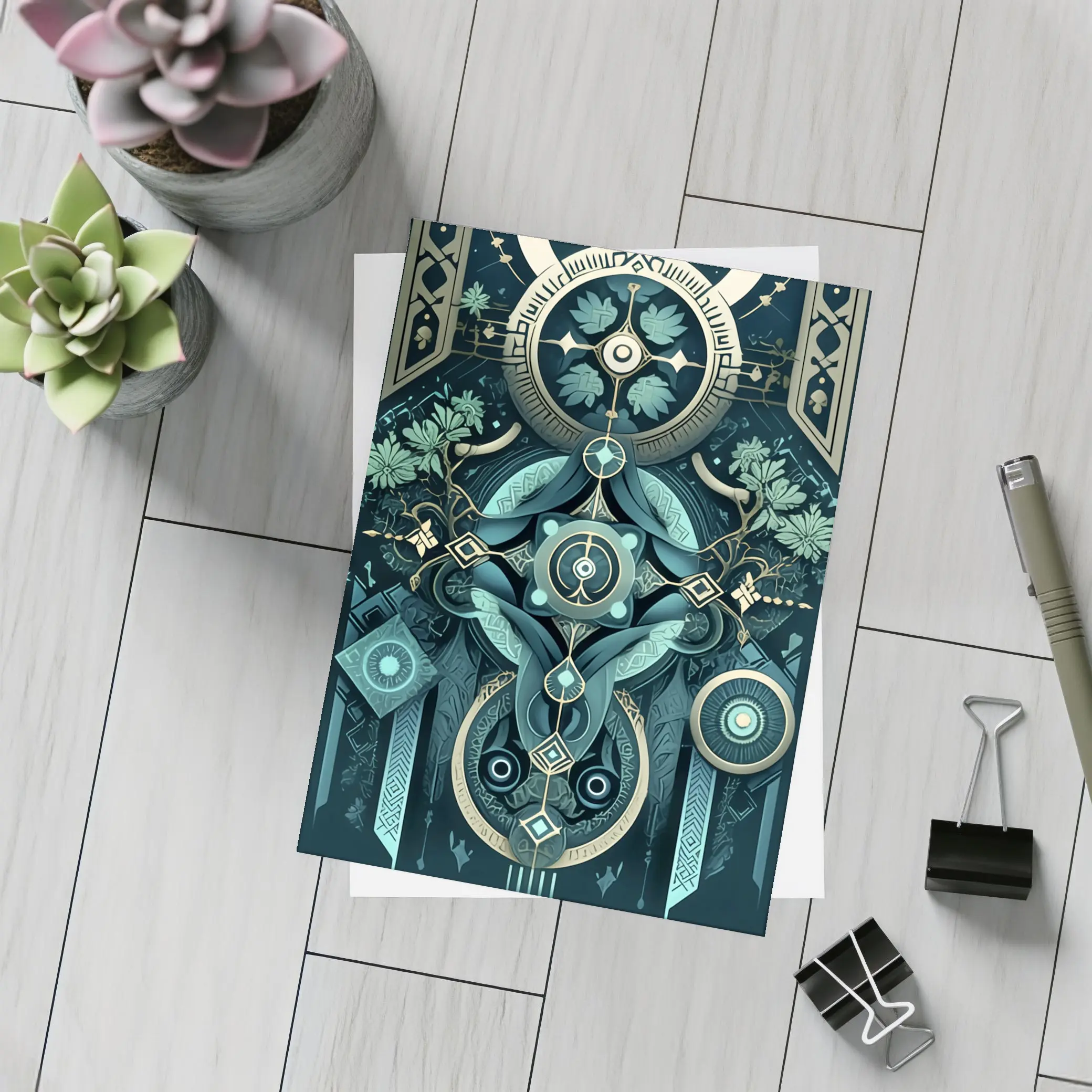 Art Deco Mystical Botanical Dark Teal Design – Postcards