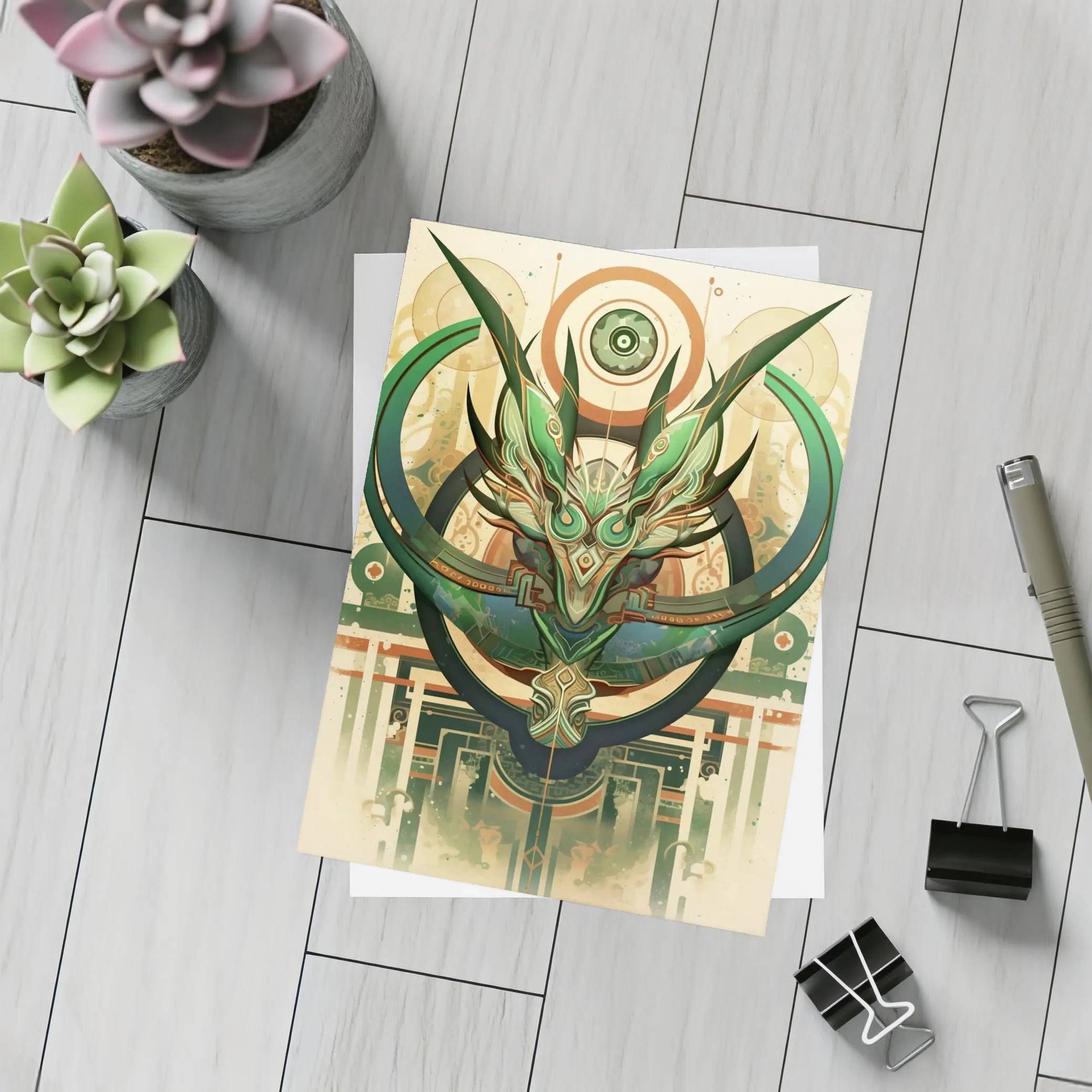 Green Dragon Mask Art Deco Fantasy – Postcards