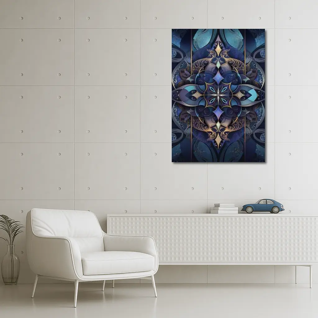 Dark Blue Mandala Art Deco Ornamental Design – Wall Art