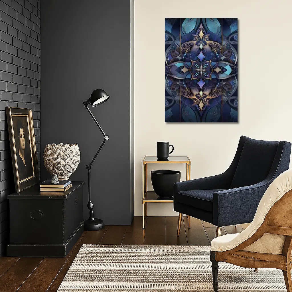 Dark Blue Mandala Art Deco Ornamental Design – Wall Art