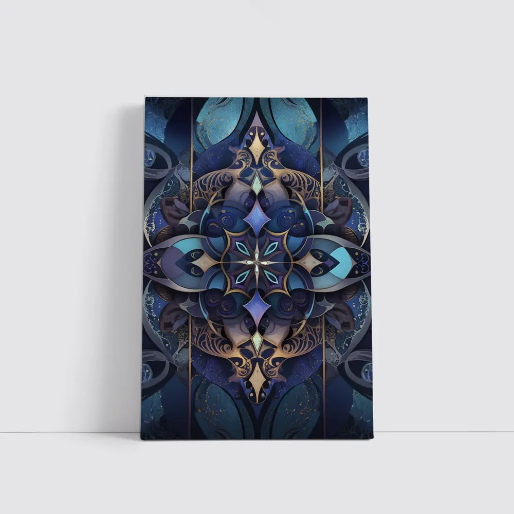 Dark Blue Mandala Art Deco Ornamental Design – Wall Art