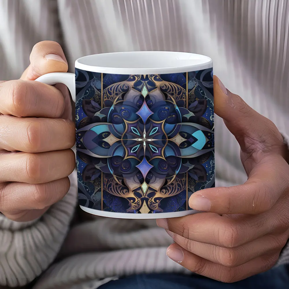 Dark Blue Mandala Art Deco Ornamental Design – Mugs