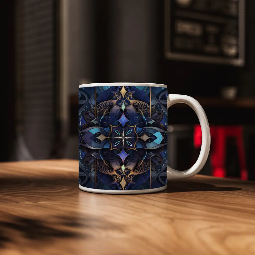 Dark Blue Mandala Art Deco Ornamental Design – Mugs