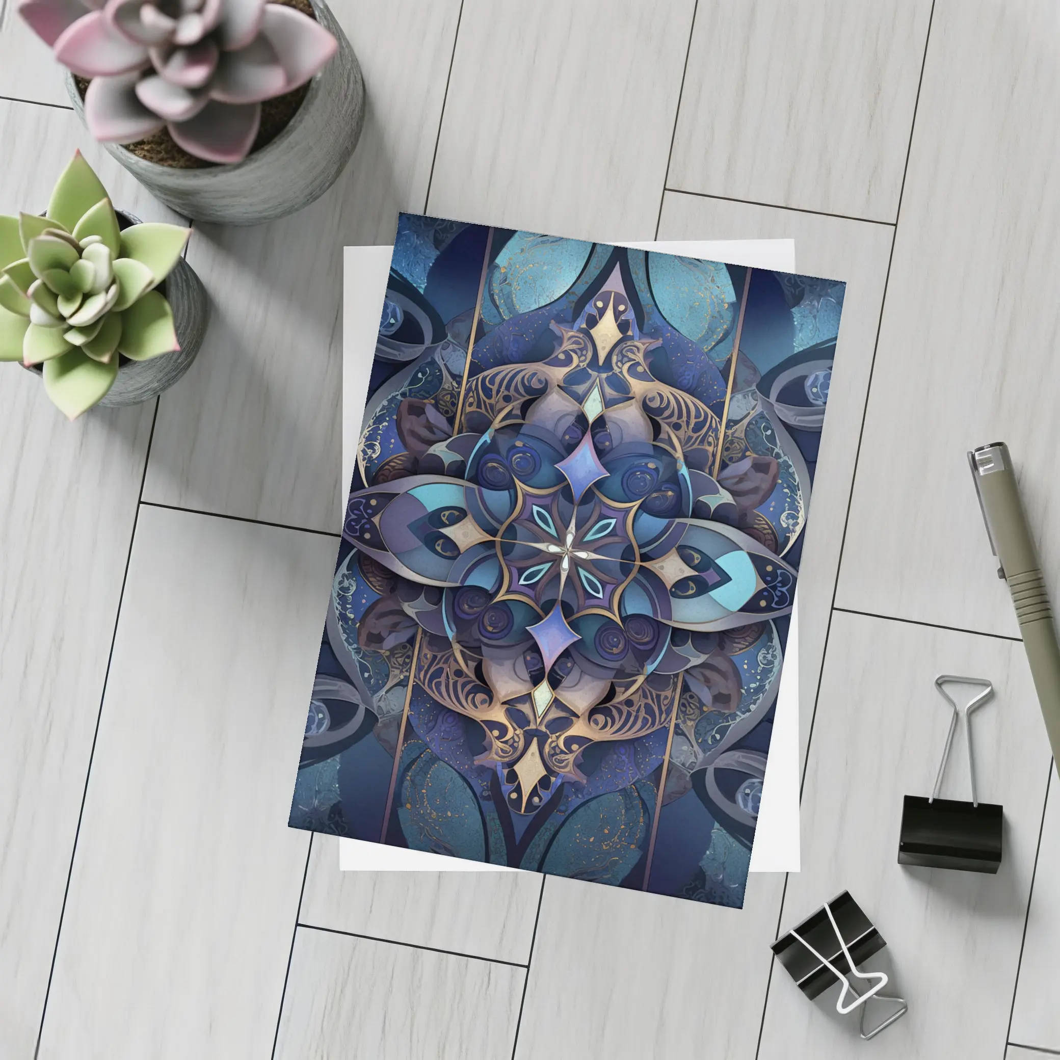 Dark Blue Mandala Art Deco Ornamental Design – Postcards