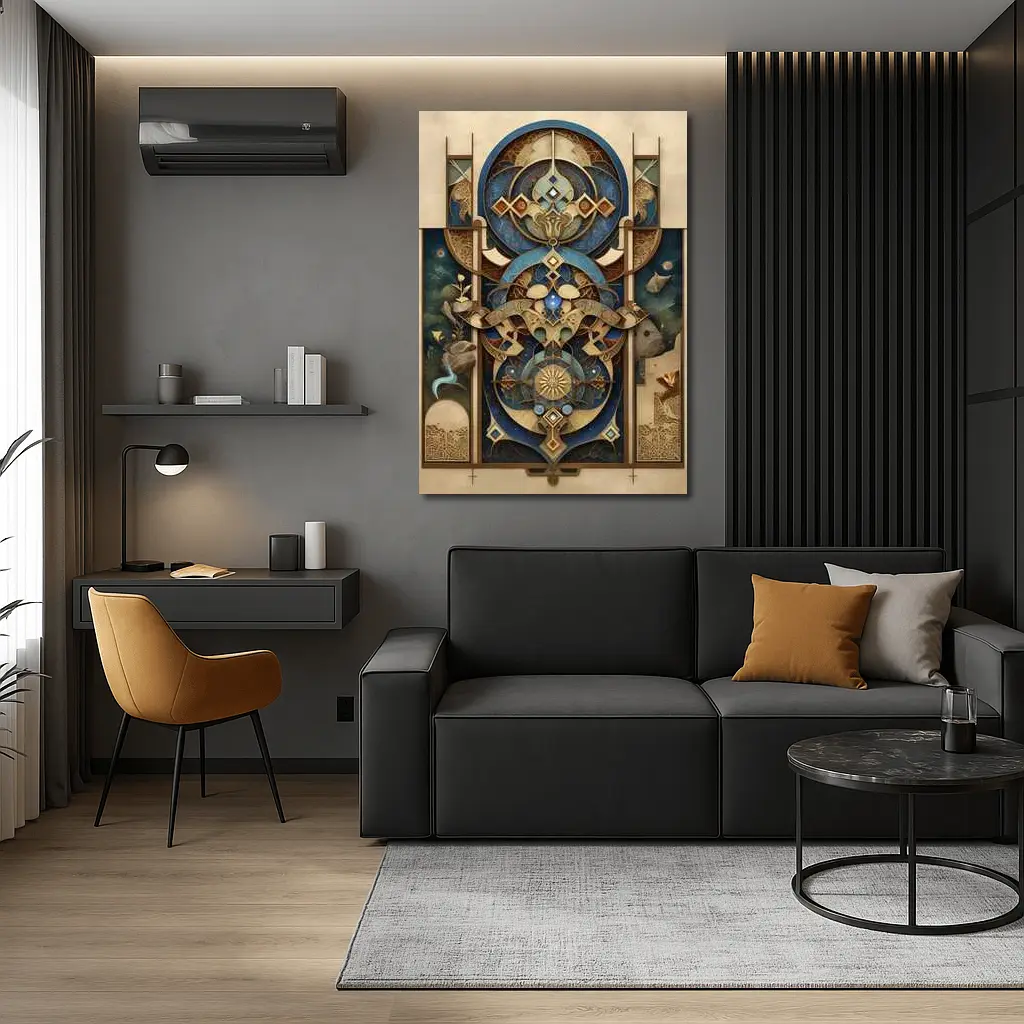 Art Nouveau Celestial Mandala Blue Gold – Wall Art