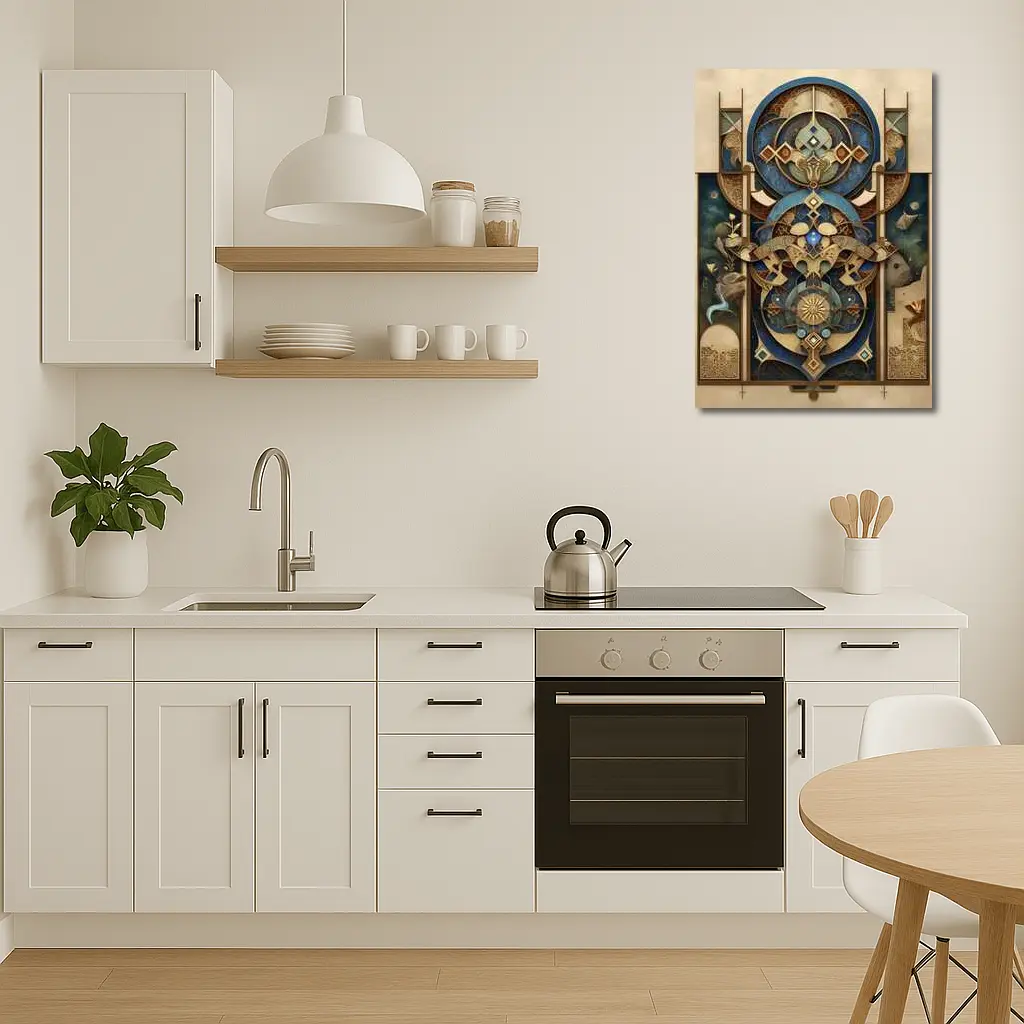 Art Nouveau Celestial Mandala Blue Gold – Wall Art