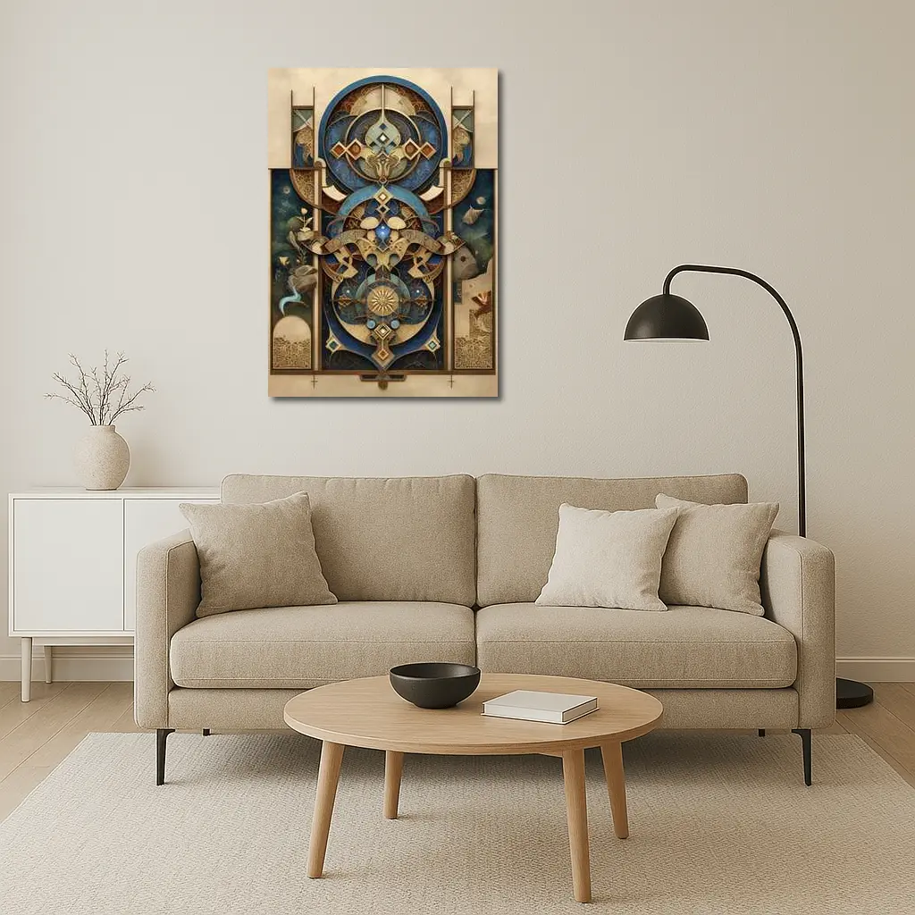 Art Nouveau Celestial Mandala Blue Gold – Wall Art