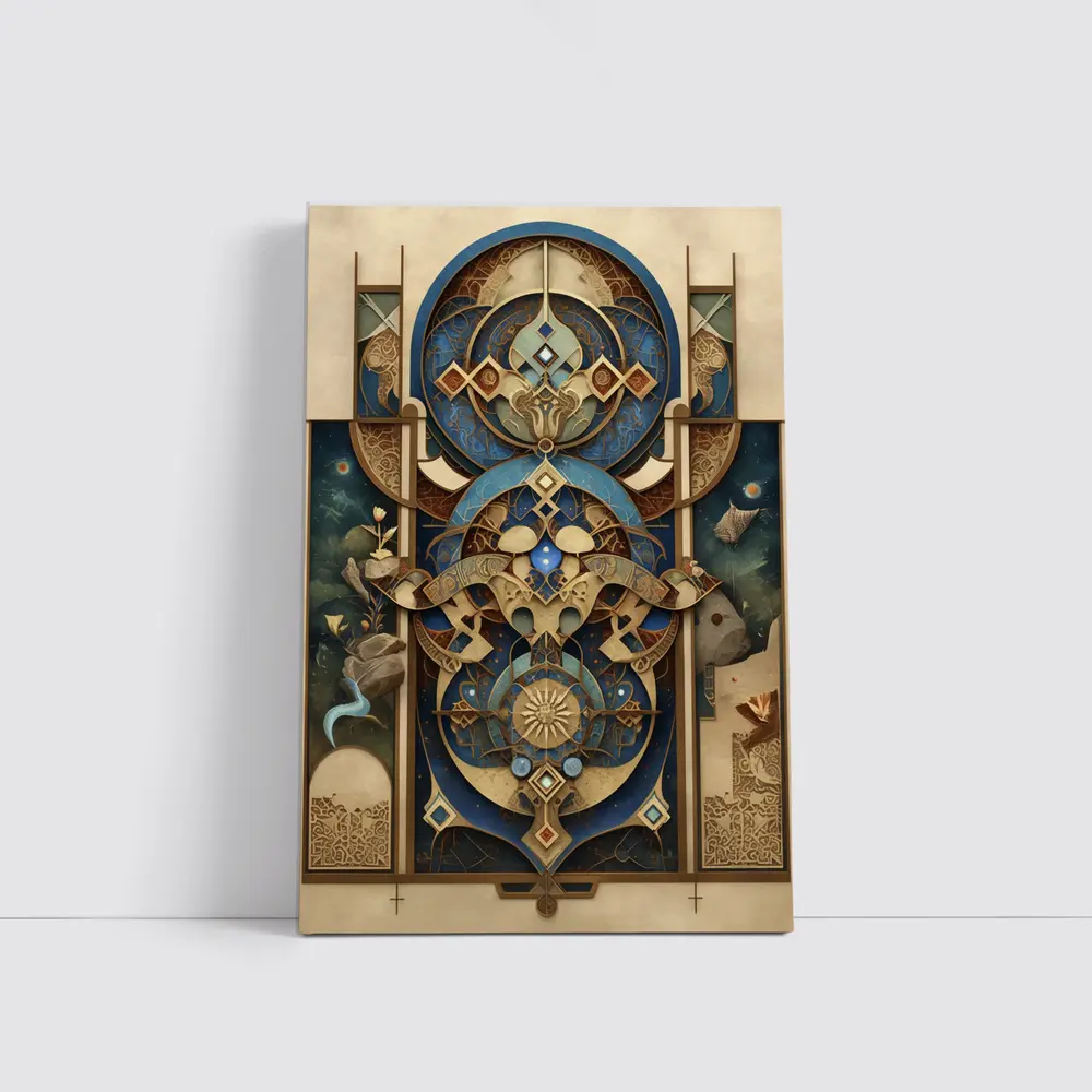 Art Nouveau Celestial Mandala Blue Gold – Wall Art