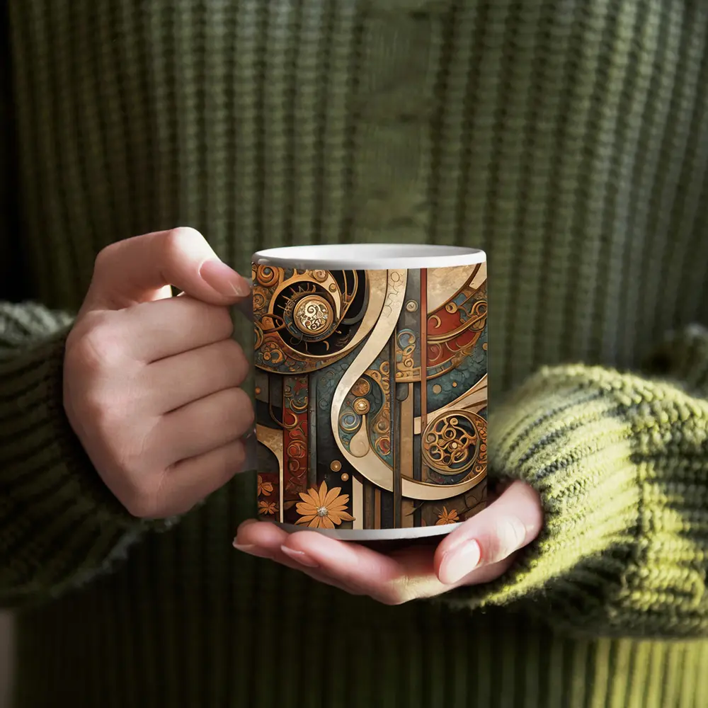 Art Nouveau Abstract Swirls Floral Geometric Design – Mugs