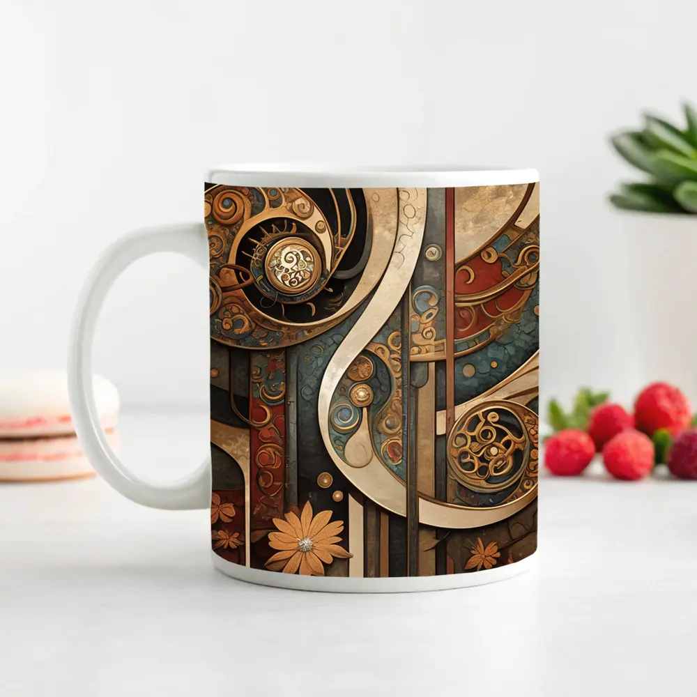 Art Nouveau Abstract Swirls Floral Geometric Design – Mugs