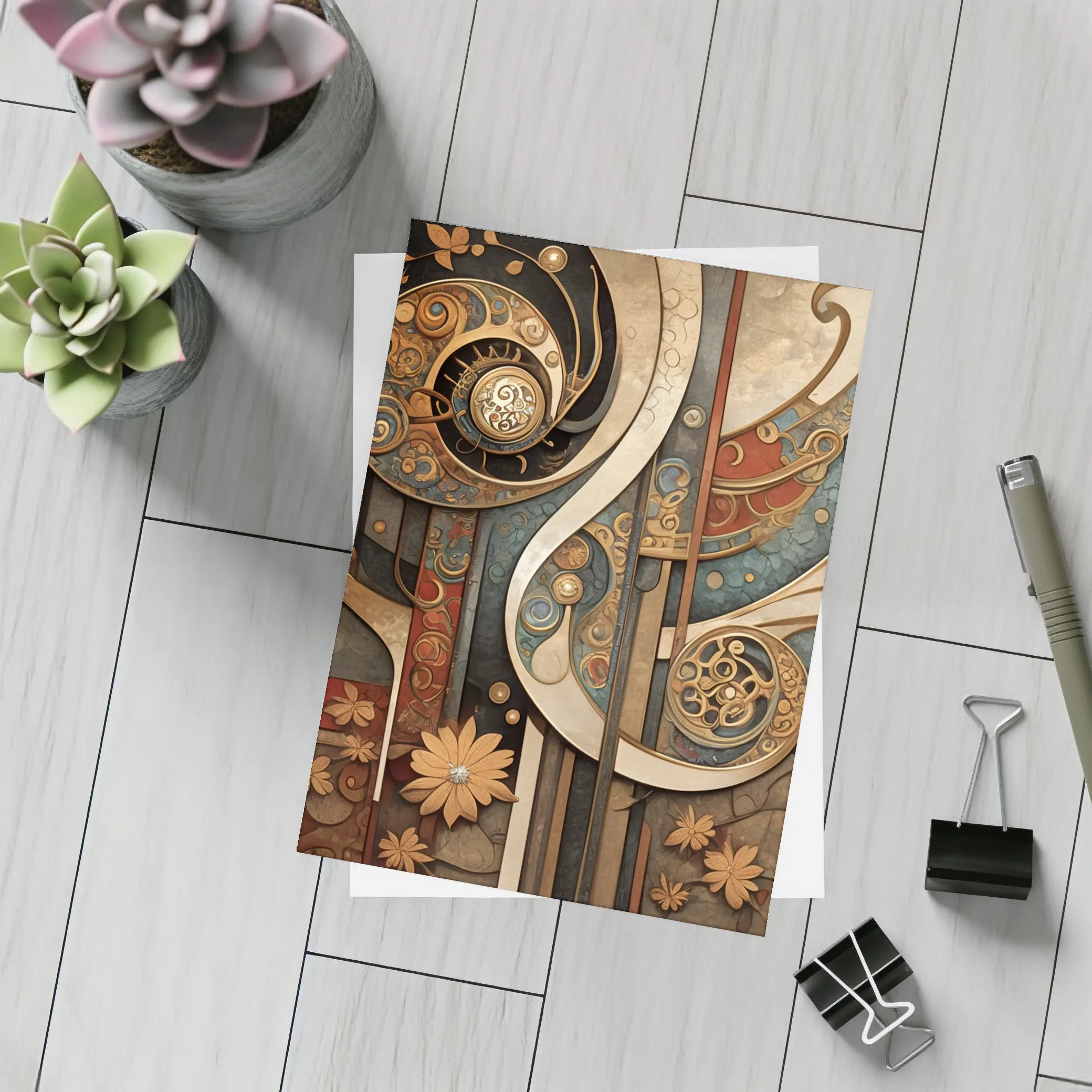 Art Nouveau Abstract Swirls Floral Geometric Design – Postcards