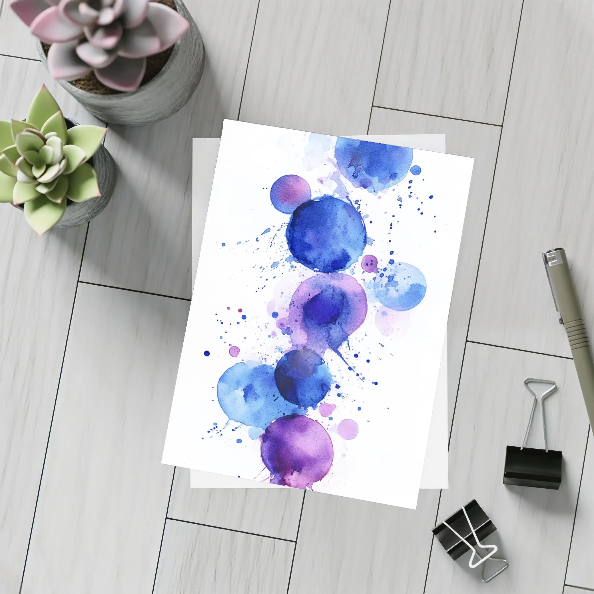 Blue Purple Watercolor Circles Abstract Art – Postcards