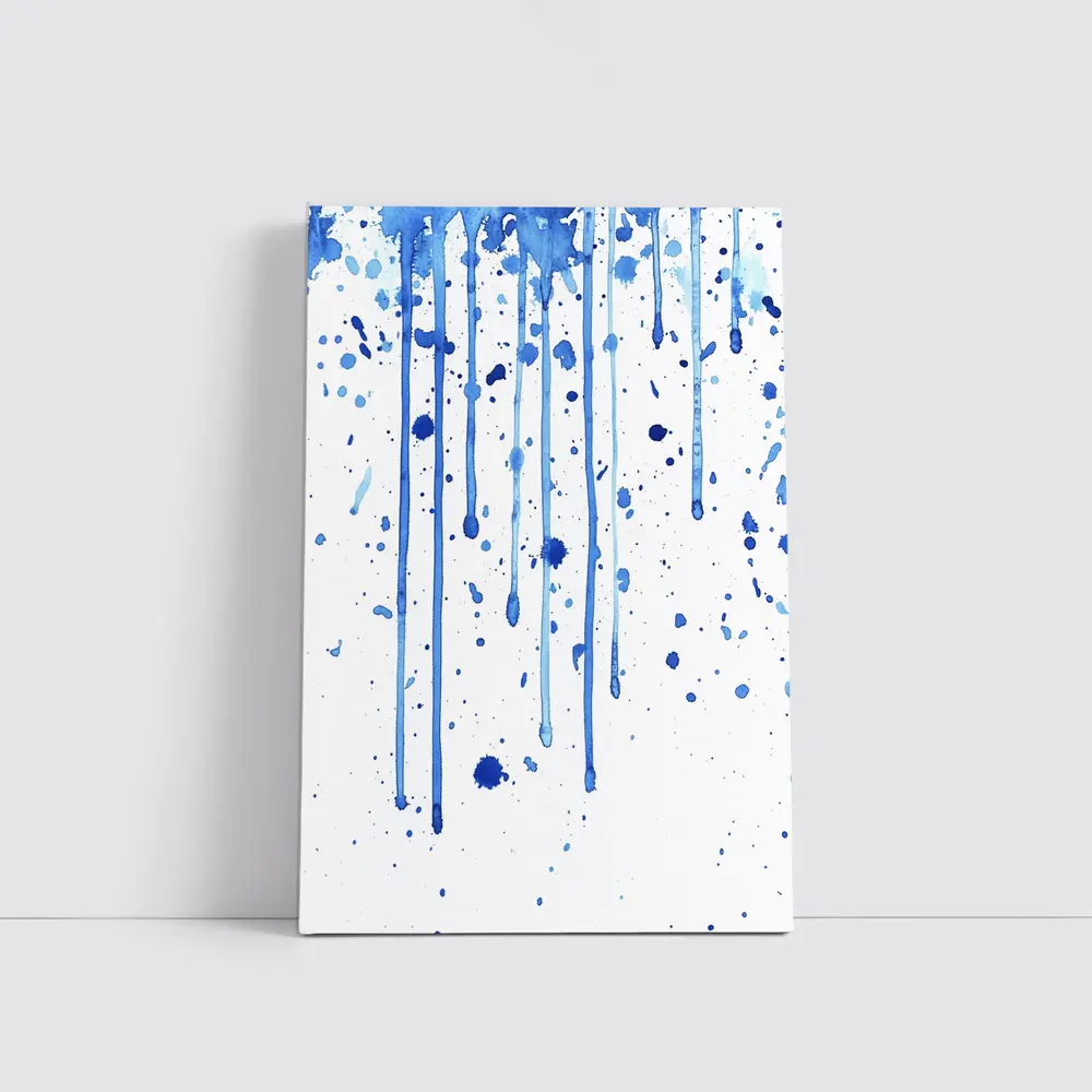 Blue Watercolor Drips Splatter White Background – Wall Art