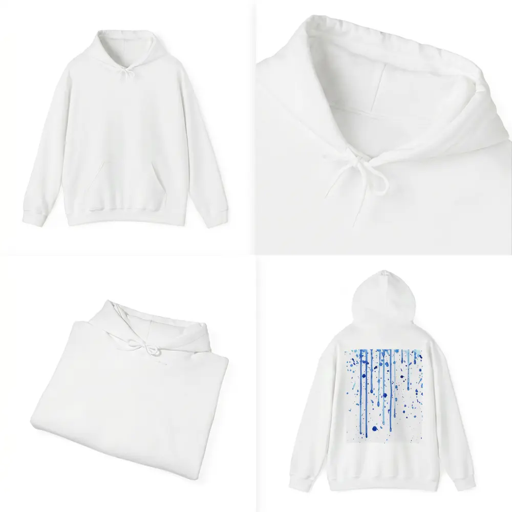 Blue Watercolor Drips Splatter White Background – Hoodies