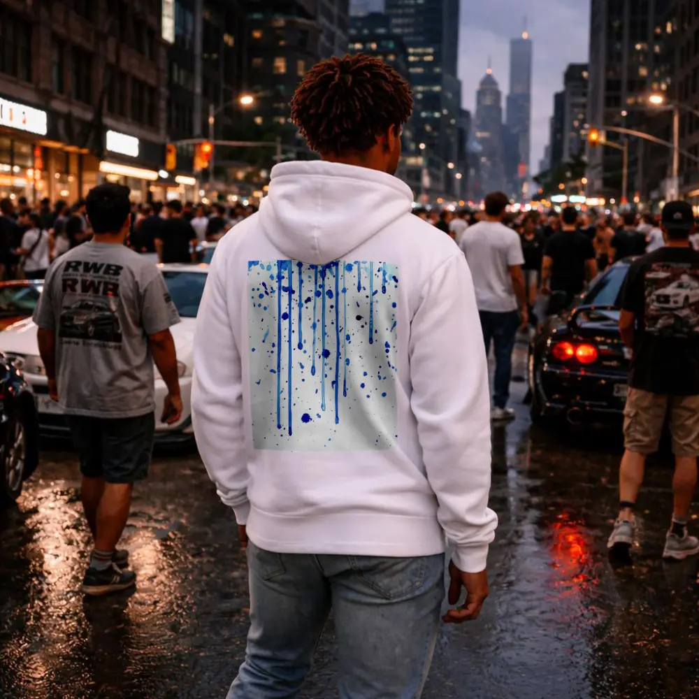 Blue Watercolor Drips Splatter White Background – Hoodies
