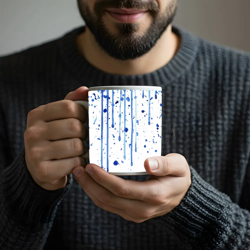 Blue Watercolor Drips Splatter White Background – Mugs