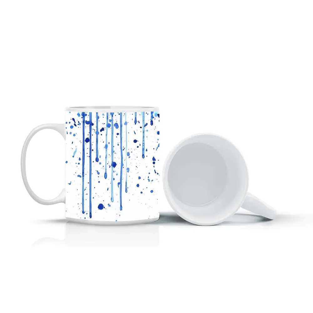 Blue Watercolor Drips Splatter White Background – Mugs