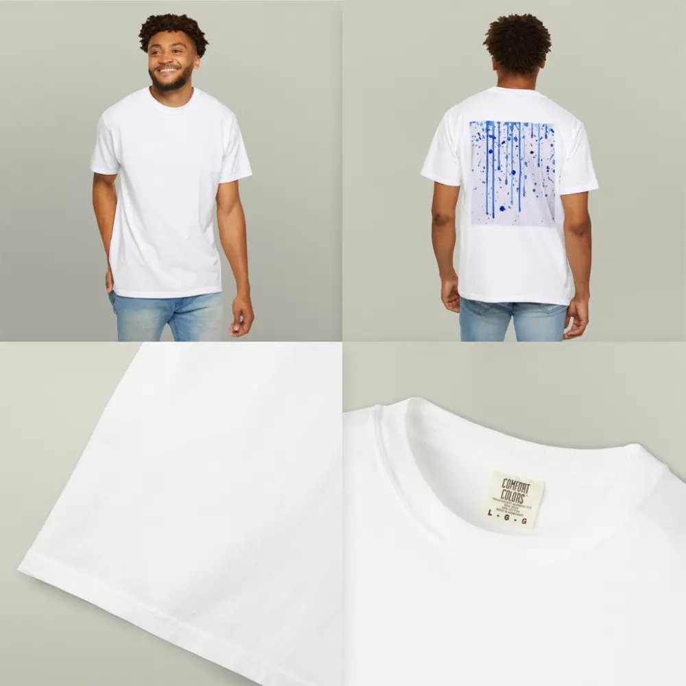 Blue Watercolor Drips Splatter White Background – T-Shirts