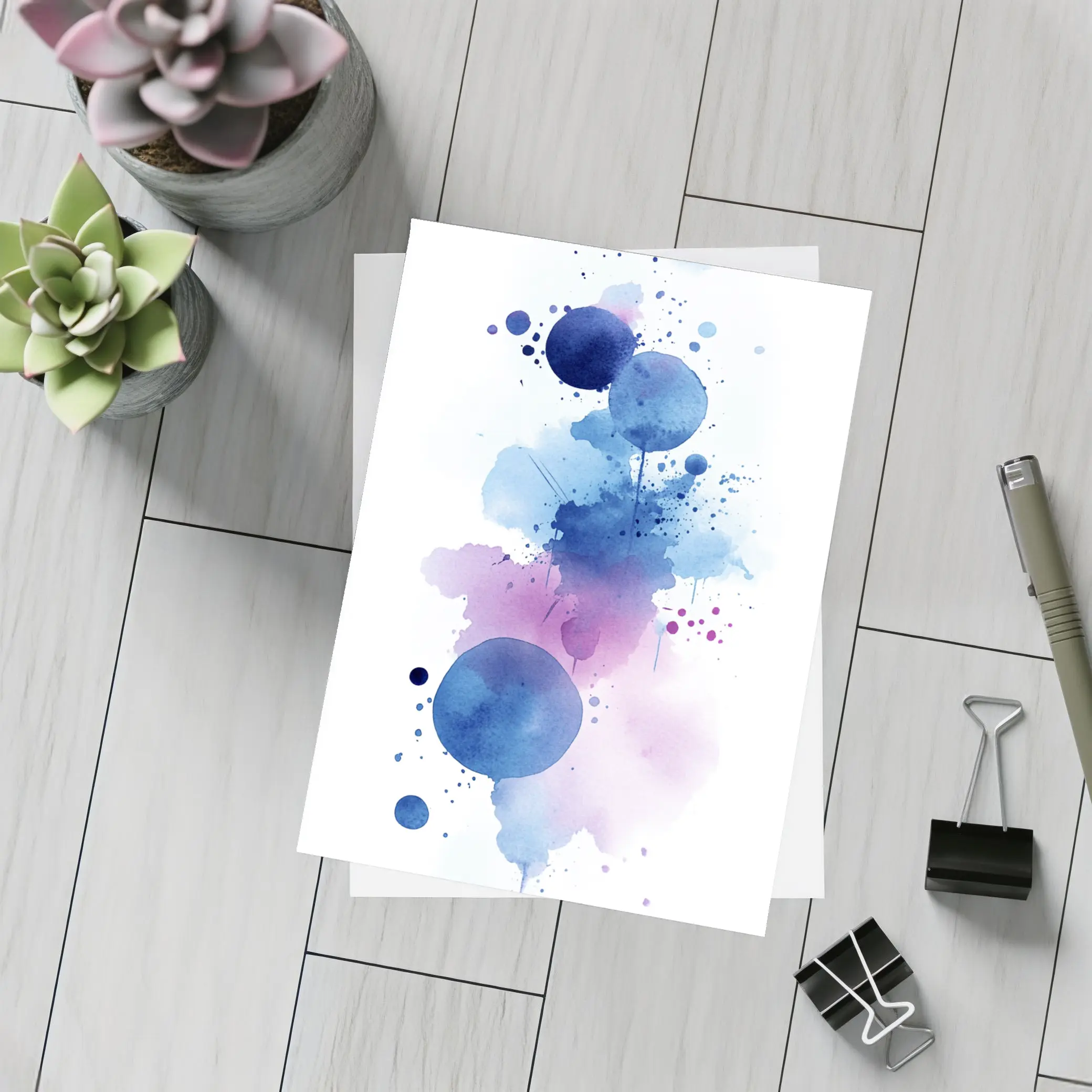 Blue Purple Watercolor Abstract Splash Art – Postcards