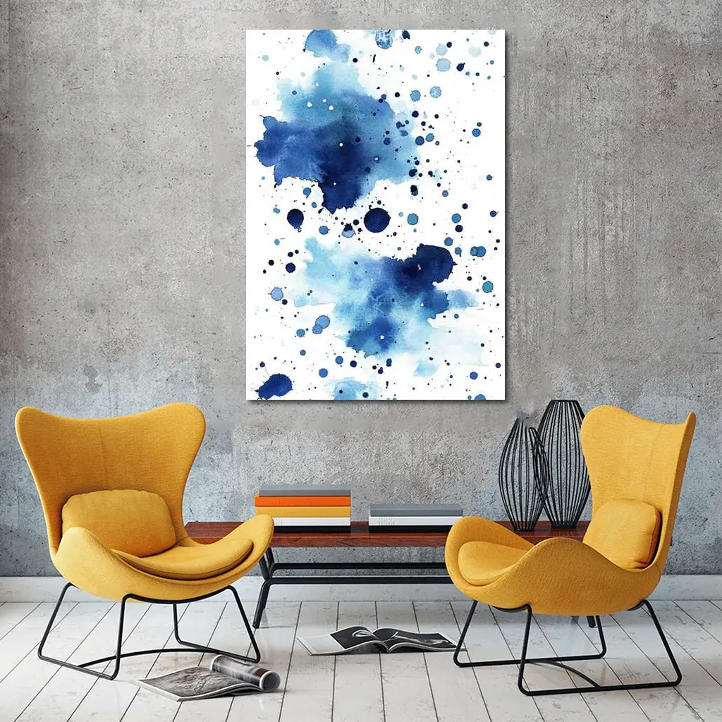 Blue Watercolor Ink Splash On White – Wall Art