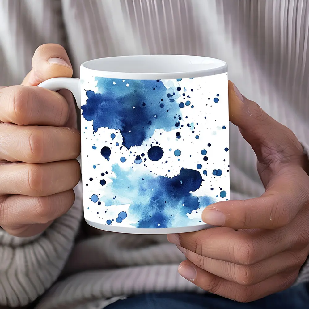 Blue Watercolor Ink Splash On White – Mugs