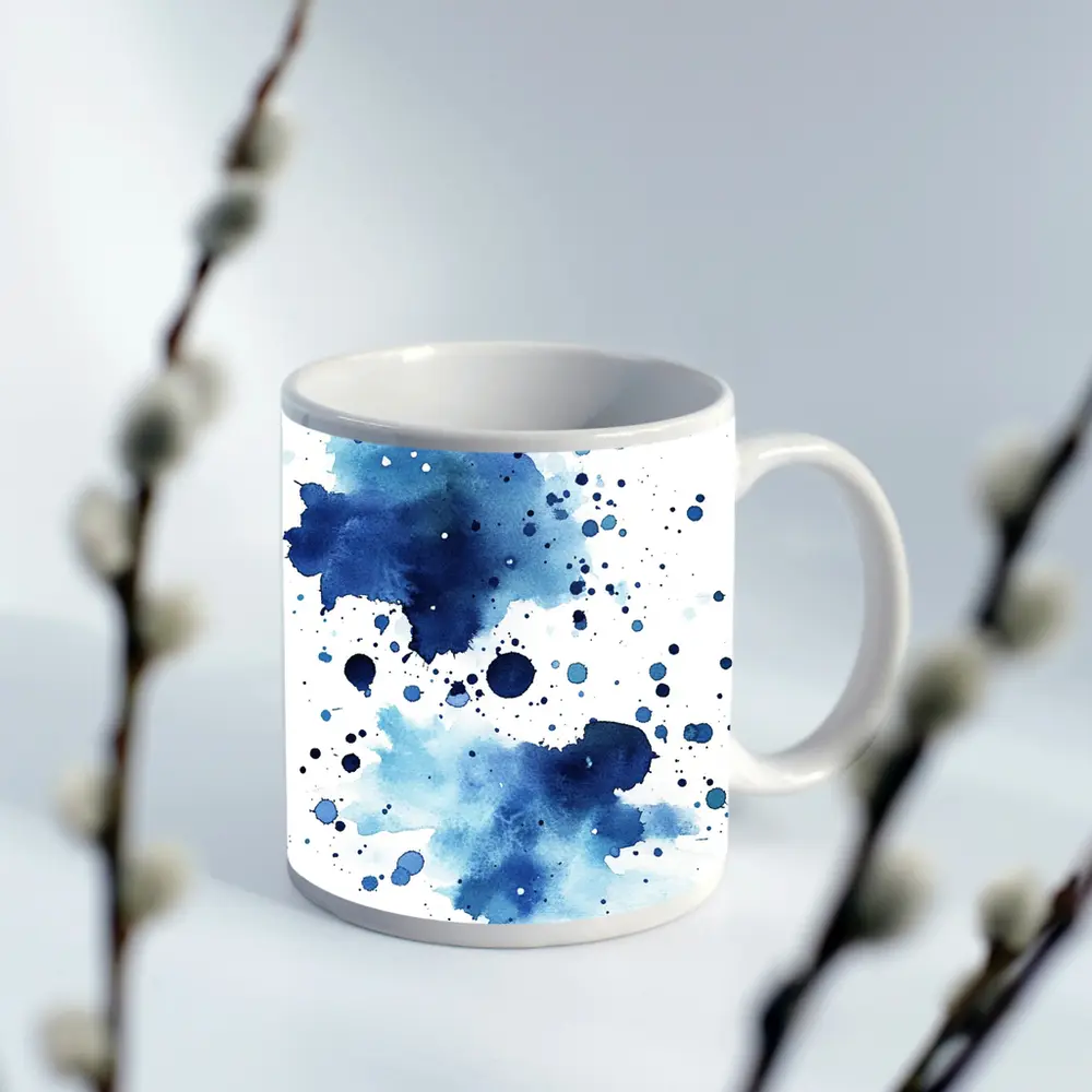 Blue Watercolor Ink Splash On White – Mugs