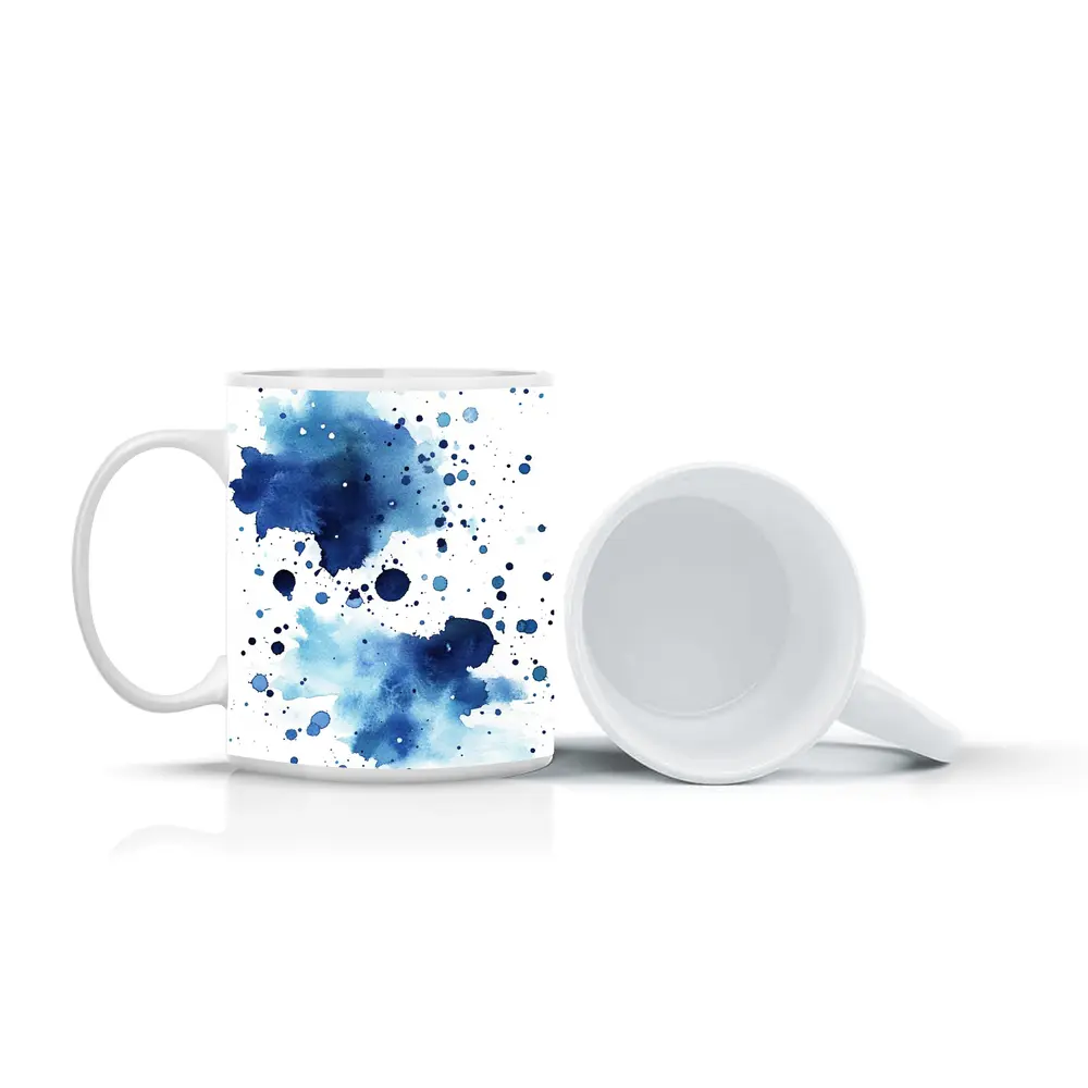 Blue Watercolor Ink Splash On White – Mugs