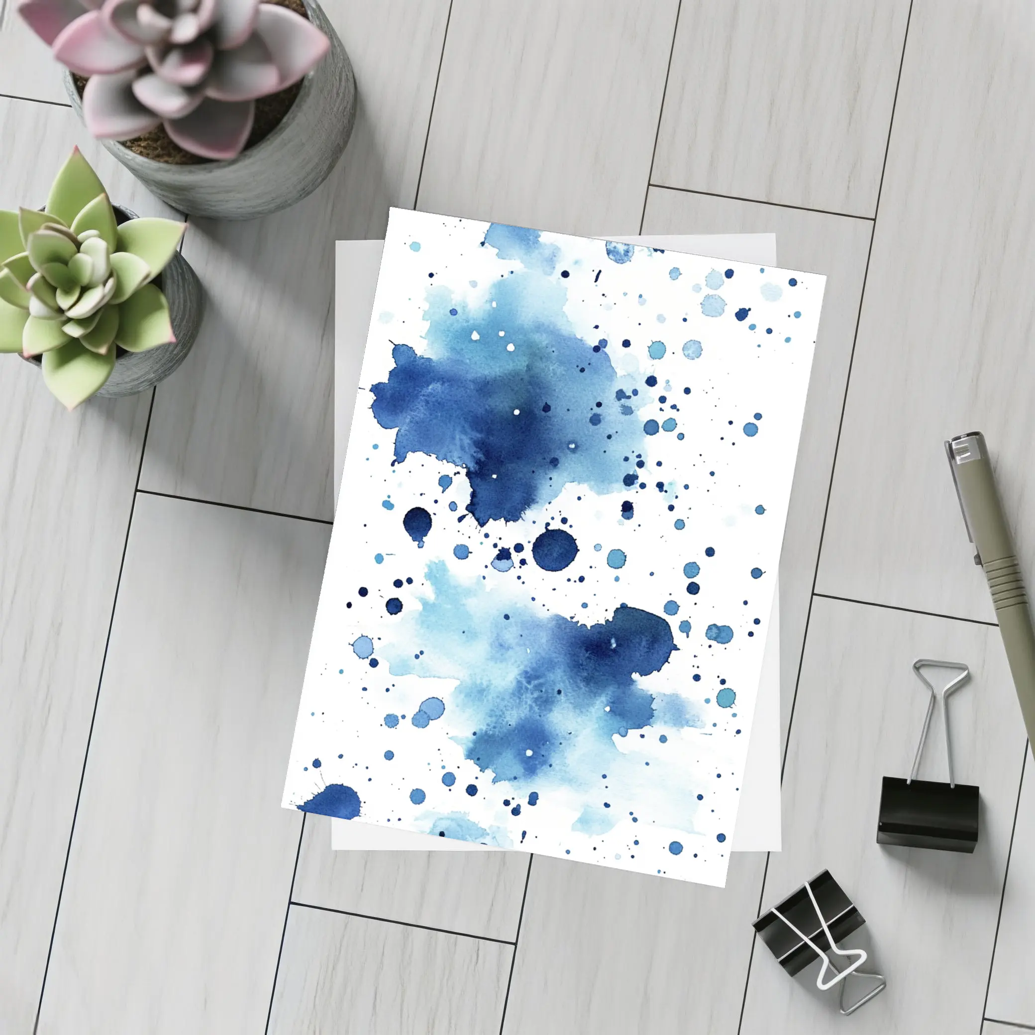 Blue Watercolor Ink Splash On White – Postcards