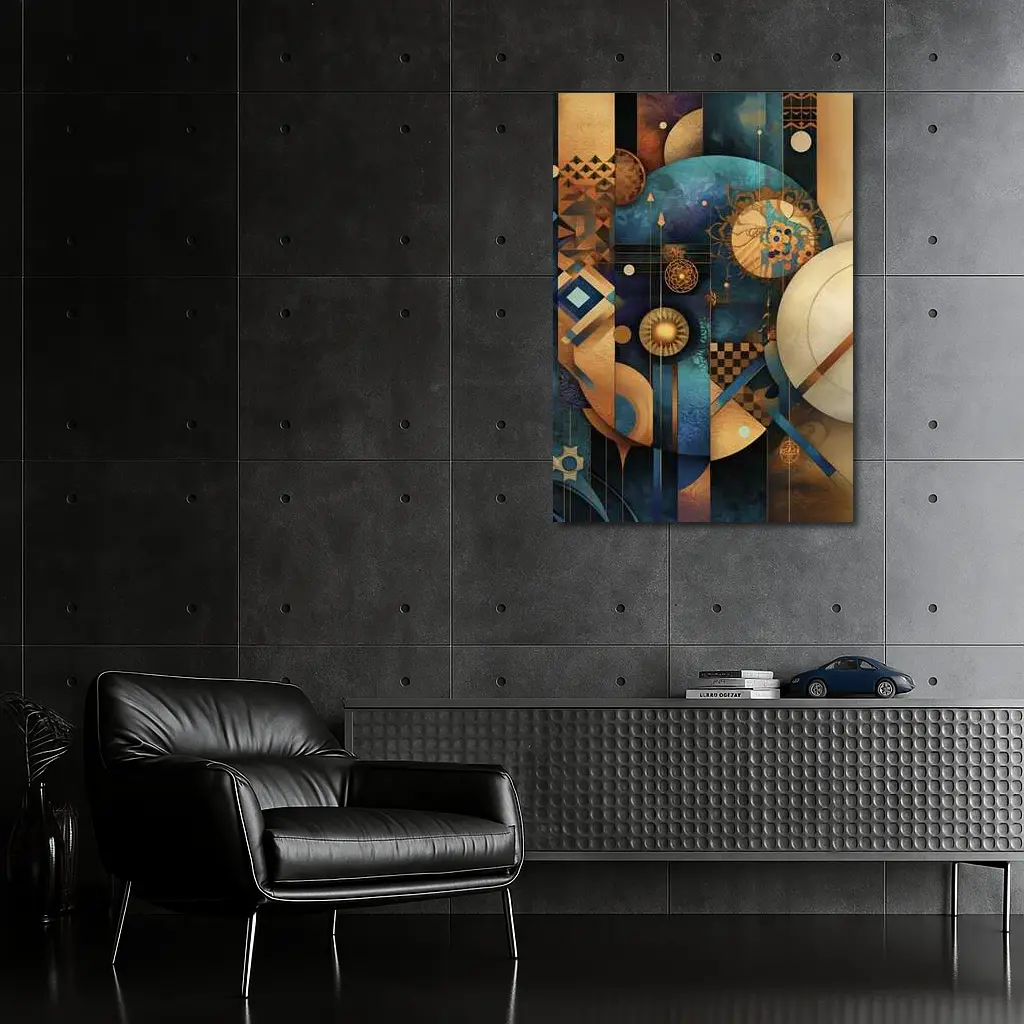 Abstract Gold Blue Geometric Cosmic Art – Wall Art