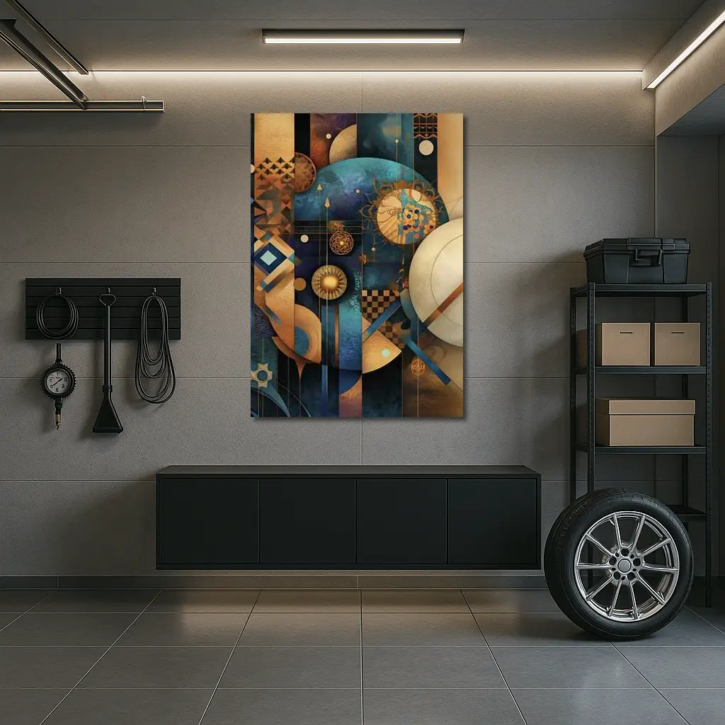 Abstract Gold Blue Geometric Cosmic Art – Wall Art