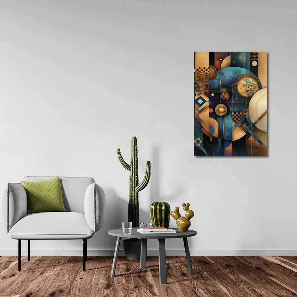 Abstract Gold Blue Geometric Cosmic Art – Wall Art