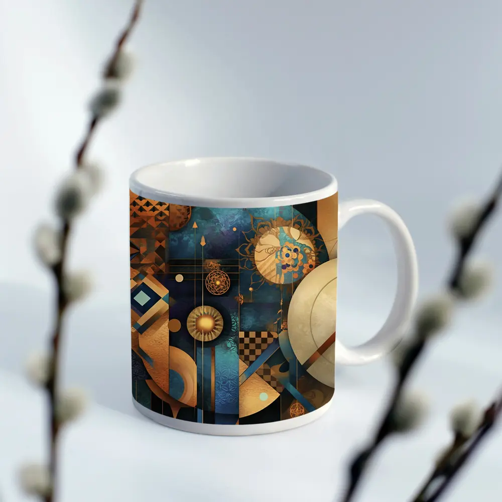 Abstract Gold Blue Geometric Cosmic Art – Mugs