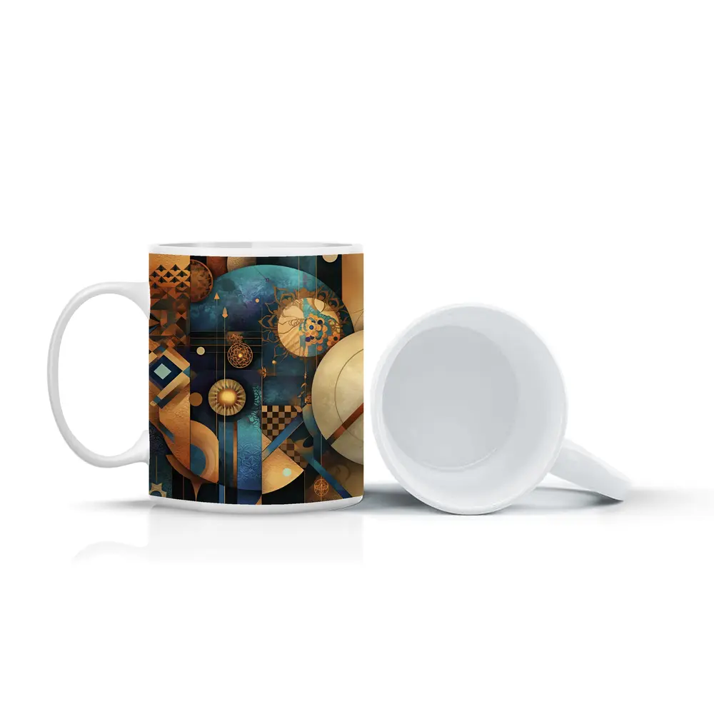 Abstract Gold Blue Geometric Cosmic Art – Mugs