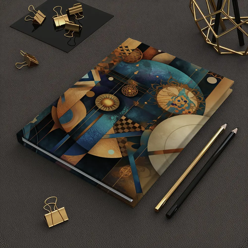Abstract Gold Blue Geometric Cosmic Art – Notebooks