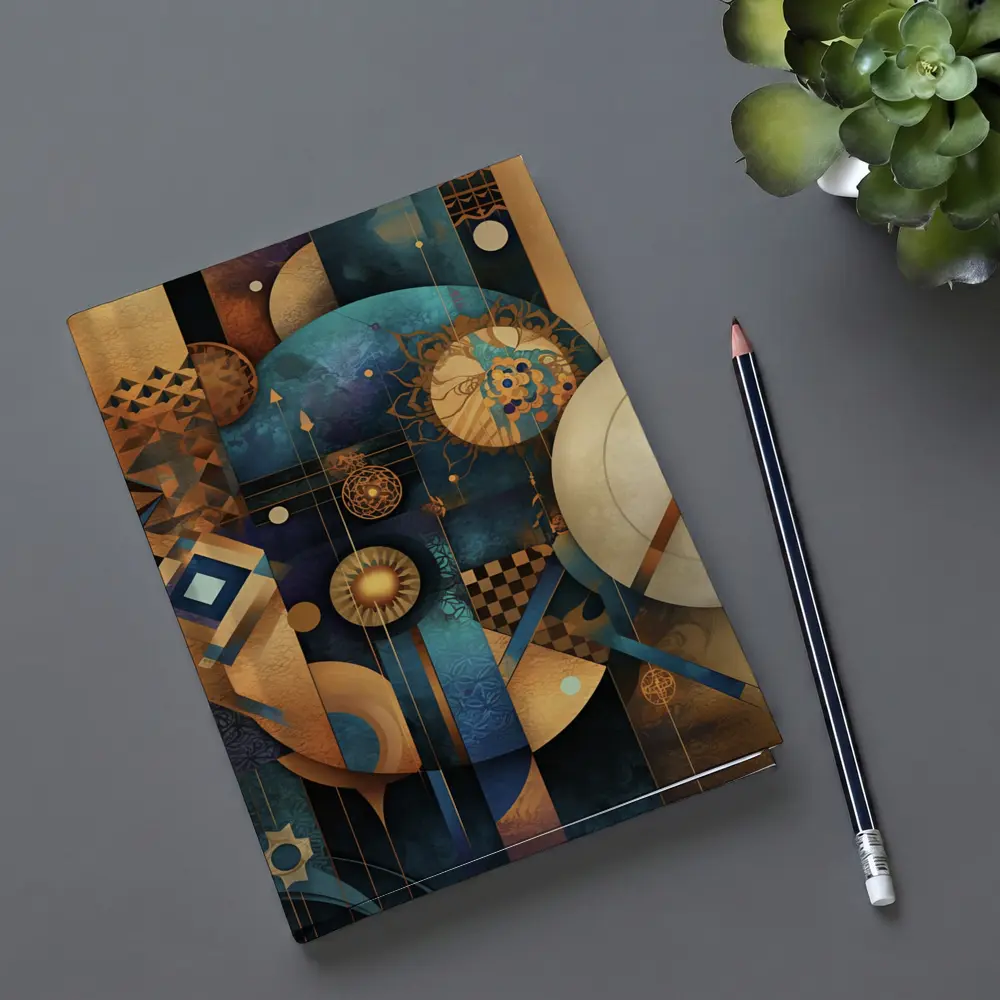 Abstract Gold Blue Geometric Cosmic Art – Notebooks