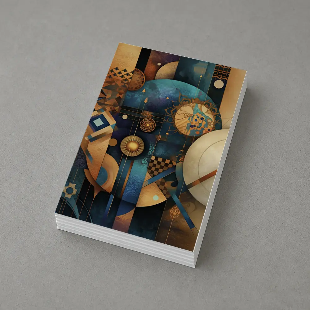 Abstract Gold Blue Geometric Cosmic Art – Postcards