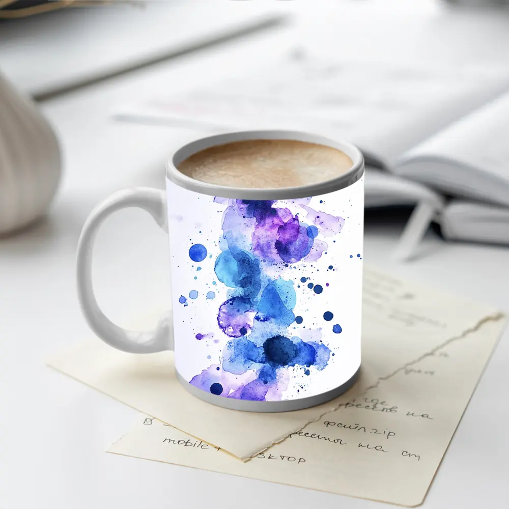 Blue Purple Watercolor Abstract Splash Art – Mugs